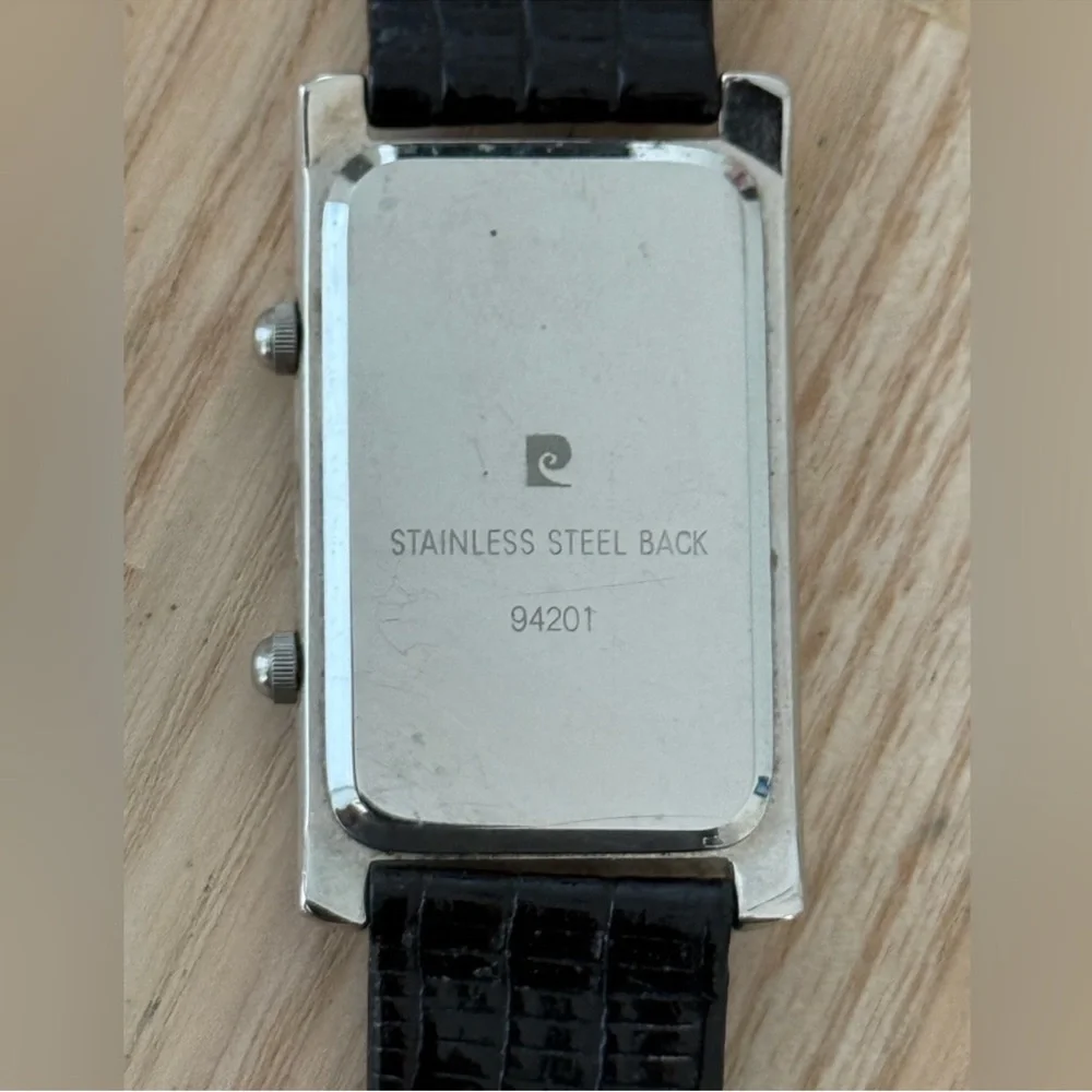 Pierre Cardin Rare Dual Dial Watch Curvex Crystal White Dial Black Leather Strap